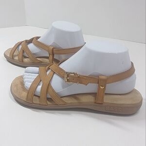GH Bass Sandals Leather Strappy Tan Gold Buckle Women Size 8.5 or 8 1/2